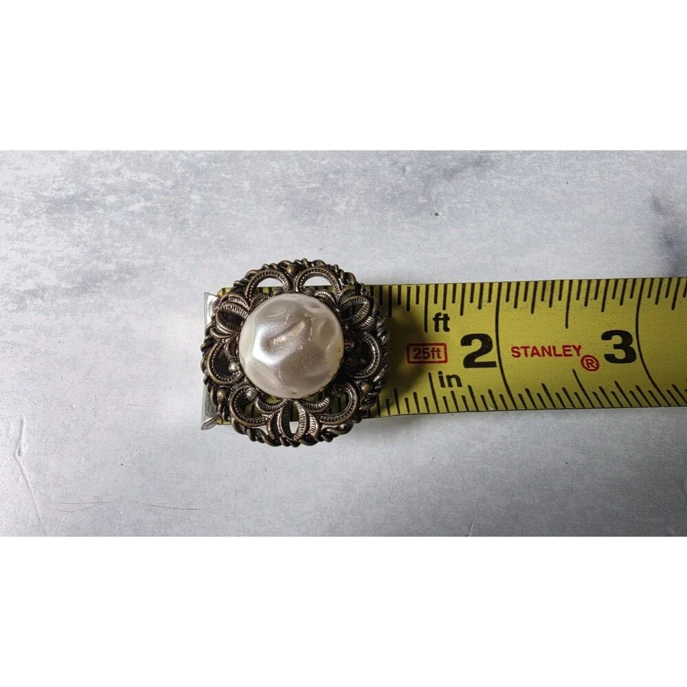 Floral Faux Pearl And Metal Brooch Vintage Costume Jewelry READ Description